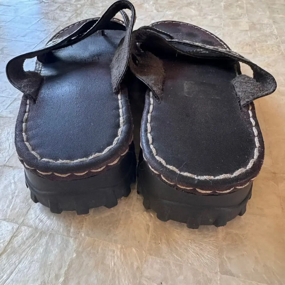 Vintage Y2K Lower East Side Chunky Platform Slide Sandal Shoes brown strappy